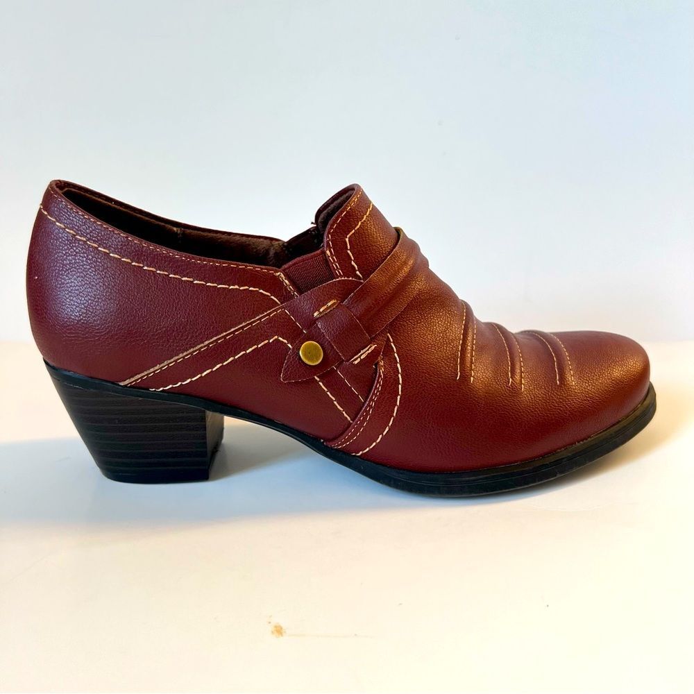 Naturalizer Natural Soul Burgundy Heeled Vegan Shoe Loafer Bootie Western SZ 6